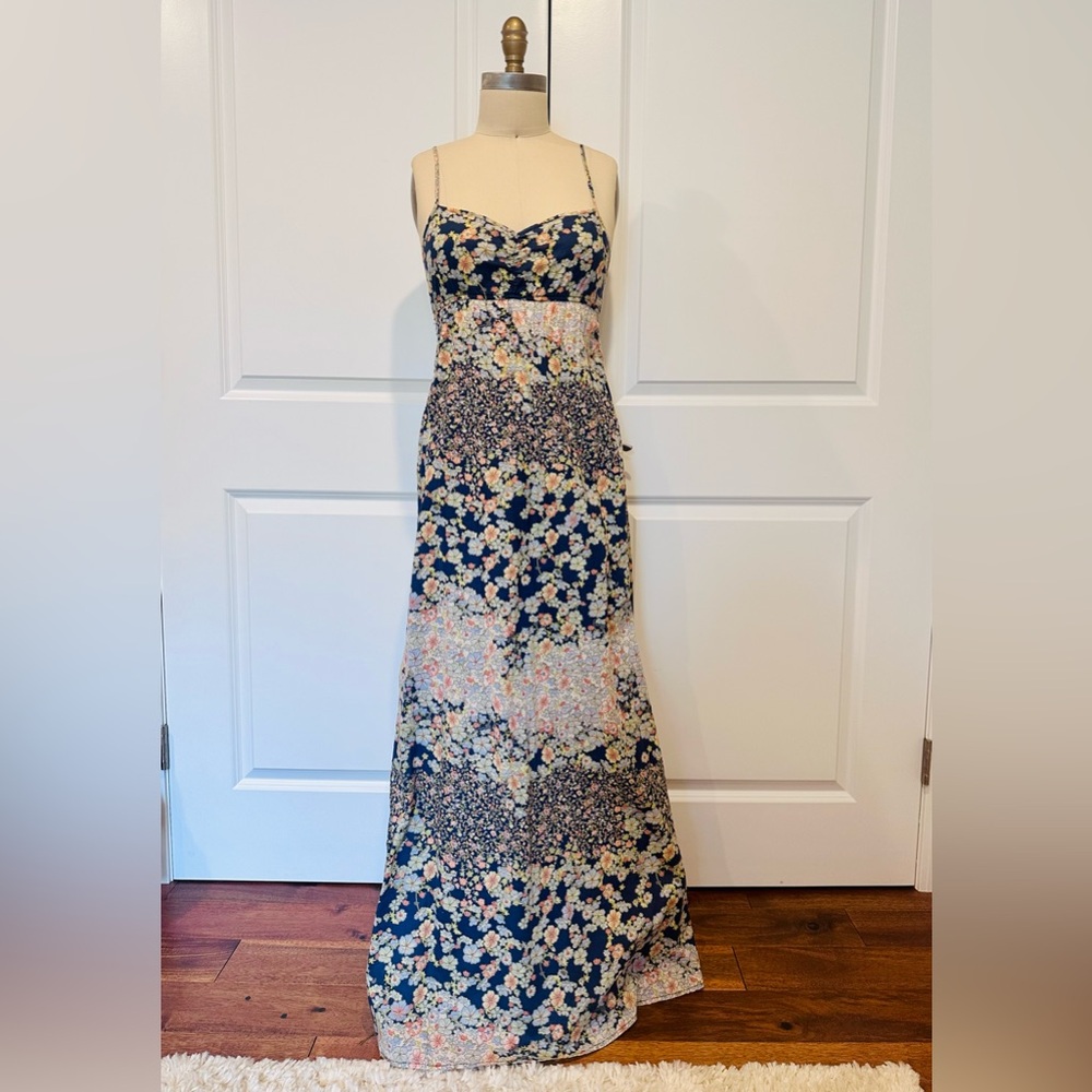 H&M Blue and Cream Maxi Gown Spaghetti Strap